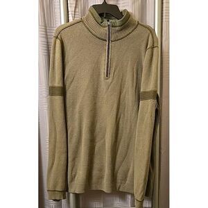 Eddie Bauer Sweater Mens XLT XL Tall Pullover Fleece Quarter Zip Mock Neck Olive